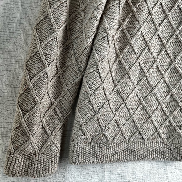 Lands End Cotton Blend Rollneck Sweater Women M Beige Donegal Knit Oatmeal Tweed - Picture 4 of 16